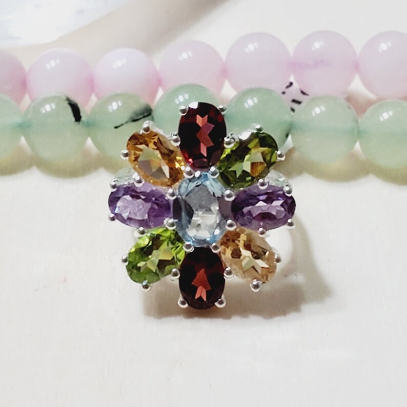 July Birthstone Ring Cocktail Ring Gift For Her Ruby Ring Size 6US A1217A Anniversaty Ring Blue Topaz Ring Multi Stone Ring