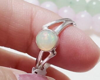 Ethiopian Opal Ring: Dainty 925 Sterling Silver Promise Ring, Size 6