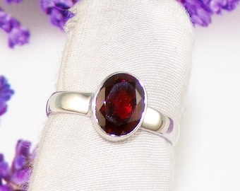 Luxurious Garnet Ring with 925 Sterling Silver Band, Dainty Ring, Garnet Jewelry, Handmade Birthstone Ring, For Her, Ring Size 7US, F71524