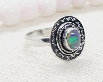 Natural Ethiopian Opal Ring, Black Rhodium Ring, Ethiopian Opal Ring, Solid 925 Sterling Silver Ring, Christmas Gift, Size-7US, C102701
