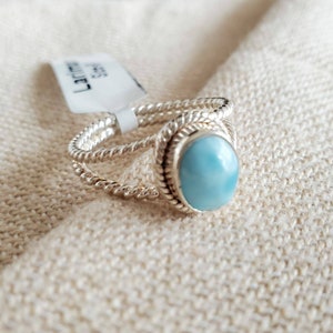Anillo Larimar, plata de ley, piedra preciosa Larimar- real larimar anillo plata, anillo larimar hecho a mano- anillo de plata de ley dominicano Larimar