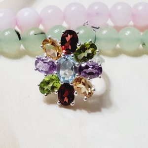 Blue Topaz Ring, Multi Stone Ring,  Anniversaty Ring, July Birthstone Ring, Gift For Her, Cocktail Ring, Size 6US, A1217A03