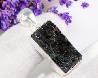 Raw Tektite Pendant: Handmade 925 Sterling Silver Dangle Jewelry