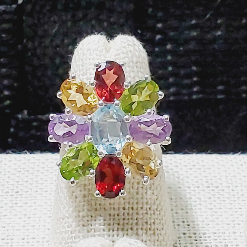 July Birthstone Ring Cocktail Ring Gift For Her Ruby Ring Size 6US A1217A Anniversaty Ring Blue Topaz Ring Multi Stone Ring