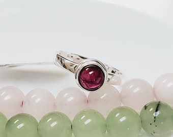 Bague en tourmaline rose de qualité AAA, bague en tourmaline pierre de naissance d’octobre, bague en argent sterling, pour elle, bague en tourmaline, taille 7US, B1223