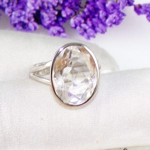 Natural Crystal Quartz Ring, Clear Quartz Rings, 925 Sterling Silver, Handmade Ring, Party Wear Ring, Birthday Gift for Her, Size 8US, F5506