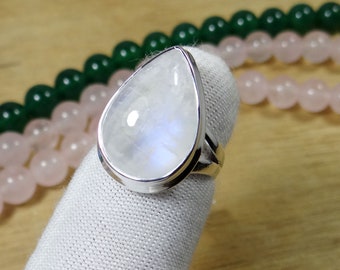 Anello In Argento 925 Con Pietra Di Luna Arcobaleno – Fatto A Mano – Tutte Le Misure – MO336