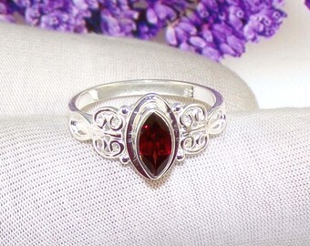 Marquise Cut Garnet Ring in 925 Sterling Silver, Statement Ring, Handmade Ring, Garnet Jewelry, Anniversary Gift,Gift For Her, Size 8US
