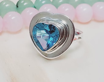 AAA+ Heart Swiss Blue Topaz Ring, Swiss Topaz Ring, 925 Sterling Silver Ring, Handmade Ring, Birthday Gift Idea, Ring Size 7US, A1210