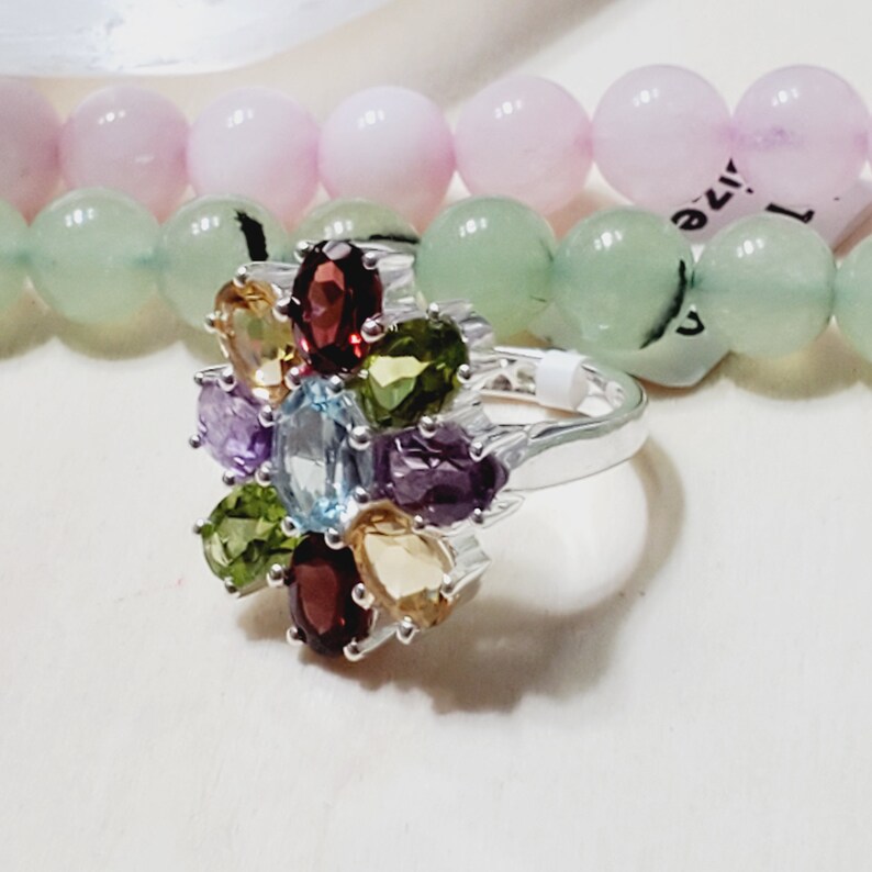 July Birthstone Ring Cocktail Ring Gift For Her Ruby Ring Size 6US A1217A Anniversaty Ring Blue Topaz Ring Multi Stone Ring