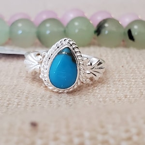 Handcrafted Turquoise Ring - Blue Copper Turquoise Ring -Dainty Turquoise Ring -Lightweight  Ring  - Sterling Silver Ring -A55 -Size 6 US