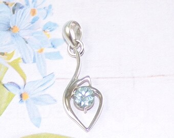 Faceted Blue Topaz Sterling Silver Pendant, Boho Anniversary Gift