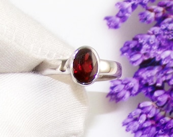 Vintage Inspired Garnet Ring in 925 Sterling Silver, Dainty Ring, Garnet Jewelry, Handmade Birthstone Ring, For Her, Ring Siz 7US, F71525