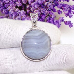 Blauer Achat Anhänger, Silberschmuck, 925 Sterling Silber, handgemachte Halskette, einzigartiges Geschenk für sie, Weihnachtsgeschenk
