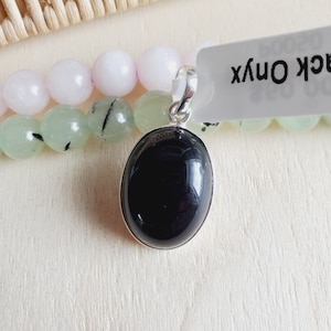 Handmade Oval Black Onyx Pendant: 925 Sterling Silver