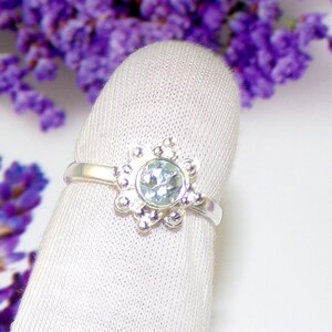 Classic Blue Topaz Solitaire Ring in Fine Sterling Silver, Blue Topaz Jewelry, Engagement Ring,Handmade Ring,Valentine&#39;s Gift, Ring Size 7US