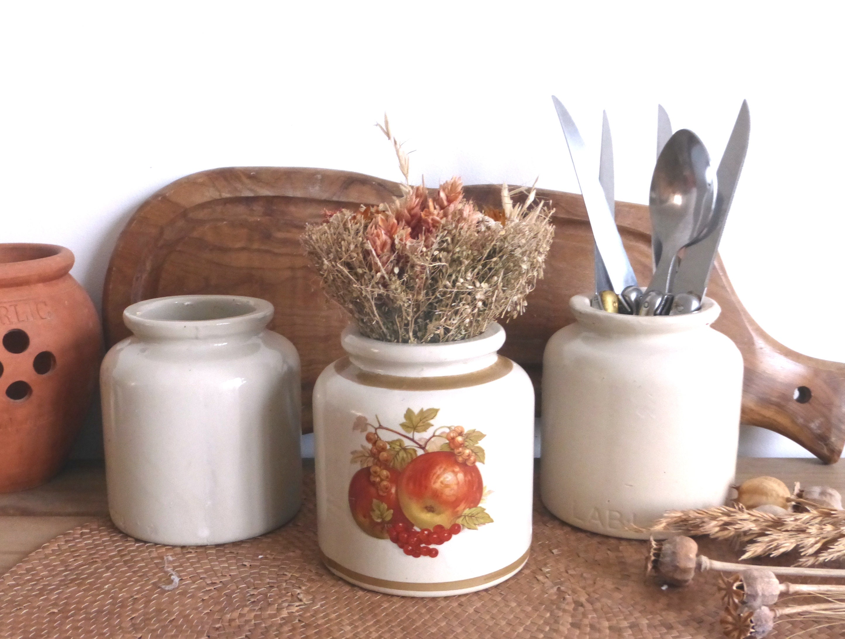 Trois Français Pots de Moutarde en Grès Beige Crémeux Vintage - Deux Lab Lagny Un Amour Ma Vie avec 