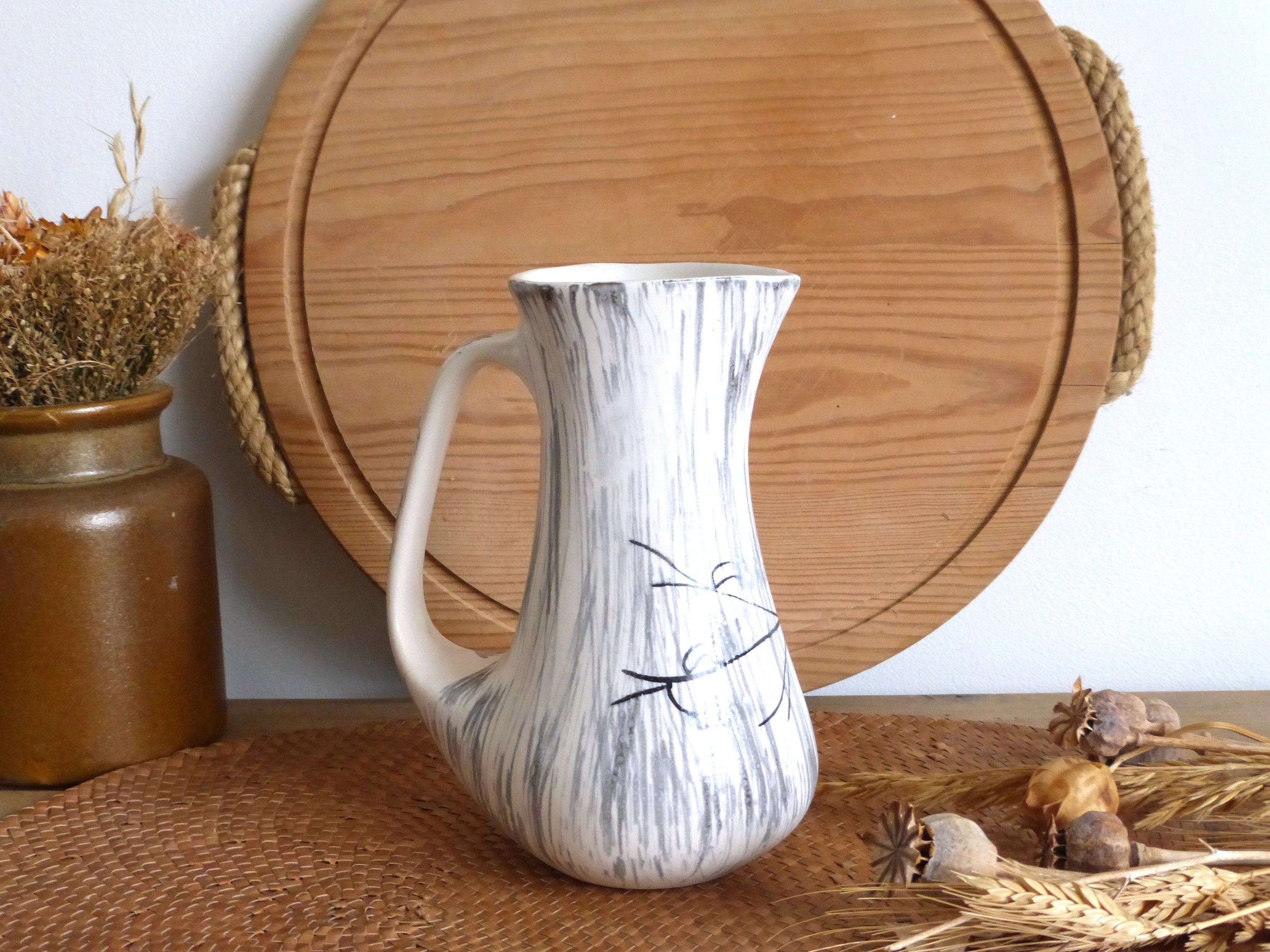 Chic Français Vintage Nidervillers Céramique Chatons' | Catkins Pichet Vase - Décoration Abstraite G