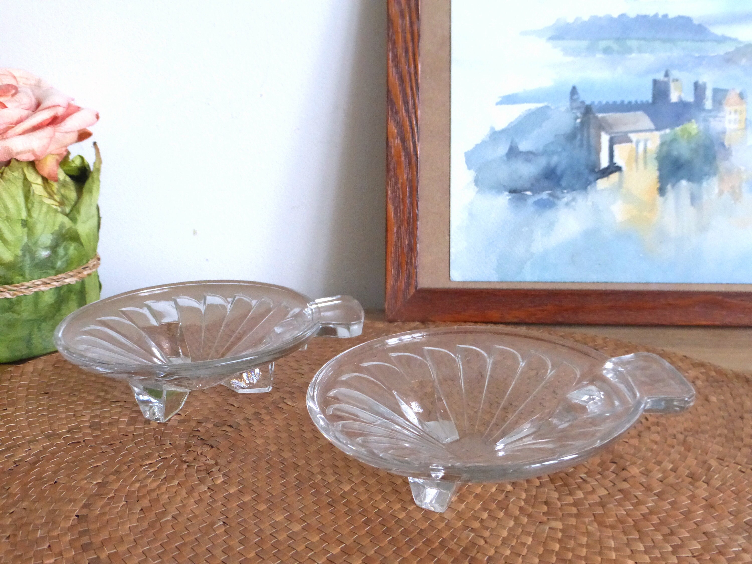 Paire de Délicieux Français Collations Aux Pieds Coupés Vintage - Motif Éventail Art Déco Rétro Chic