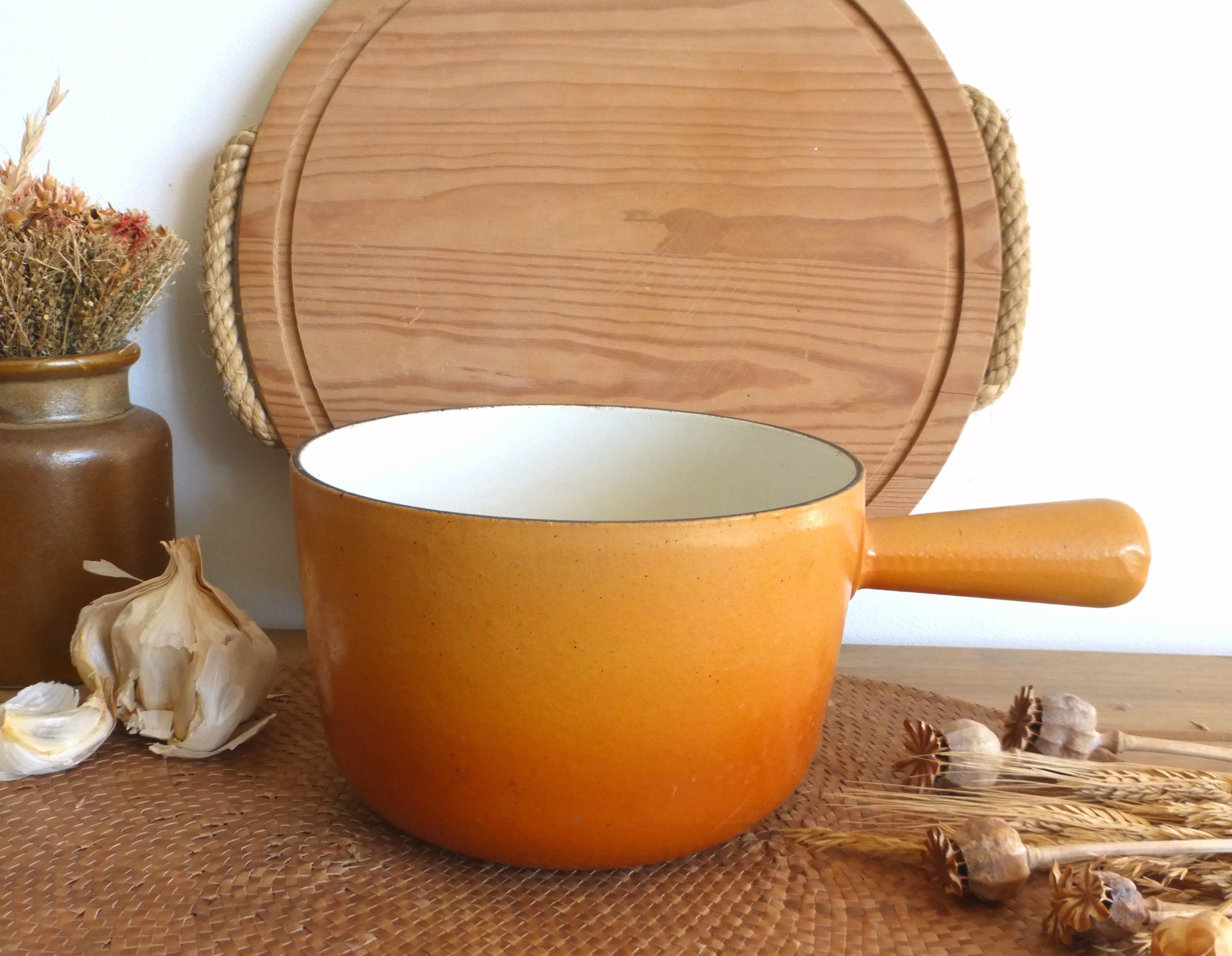 Fabuleuse Français Vintage Nomar | Staub Casserole en Fonte Émaillée Semi-Mate Orange Brûlé avec Eff