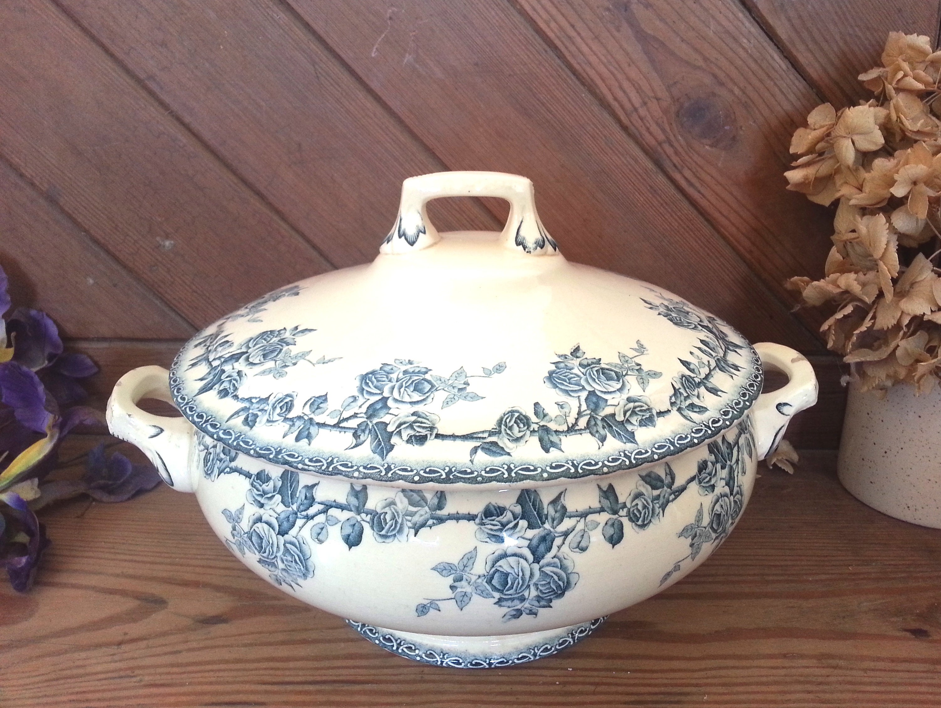 Superbe Français Antique Hautin Boulenger - Choisy Le Roi Grande Tureen Soupière en Pierre de Fer 19