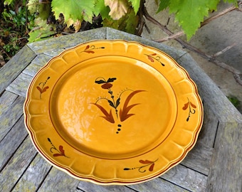 Lovely French vintage SALINS Véronique honey hand-painted floral large round cake serving plate / meat platter – farmhouse country style