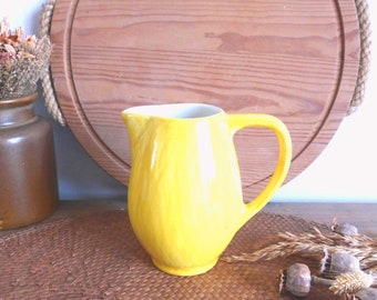 Fabulous French vintage SALINS sunshine yellow ceramic Limoges milk jug creamer – abstract brushstroke pattern – mid century modern chic