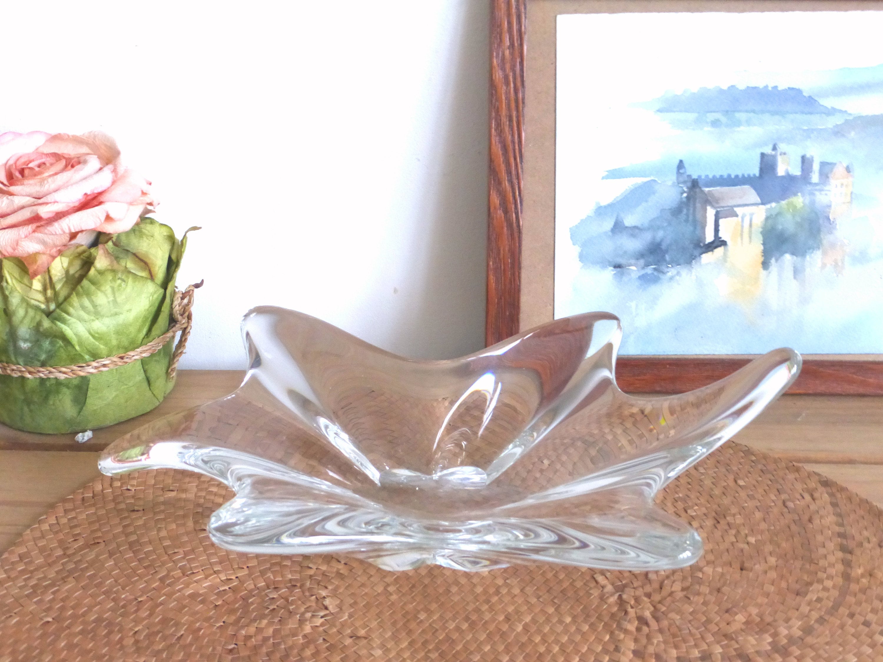 Beau Français Vintage Baccarat Freeform Splash Design Crystal Glass Bowl Dish - Signé Élégant Raffin