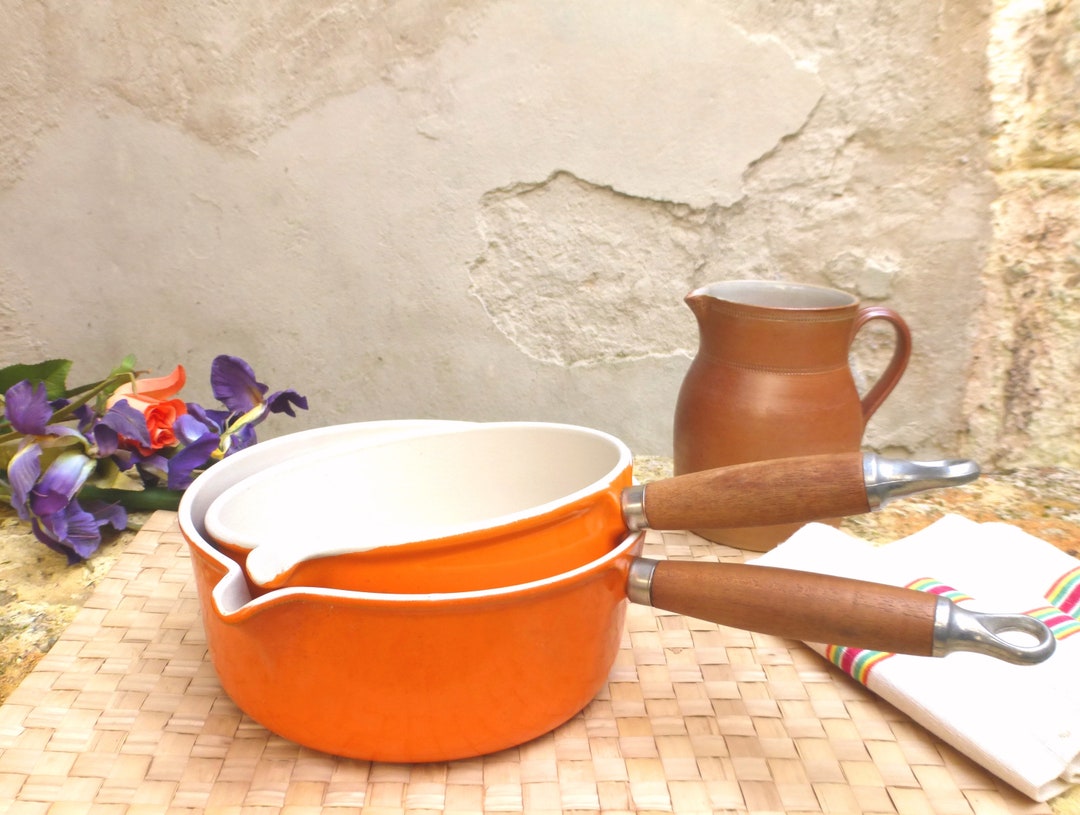 Fabulous French Vintage LE CREUSET Orange Enamelled Cast Iron Saucepans