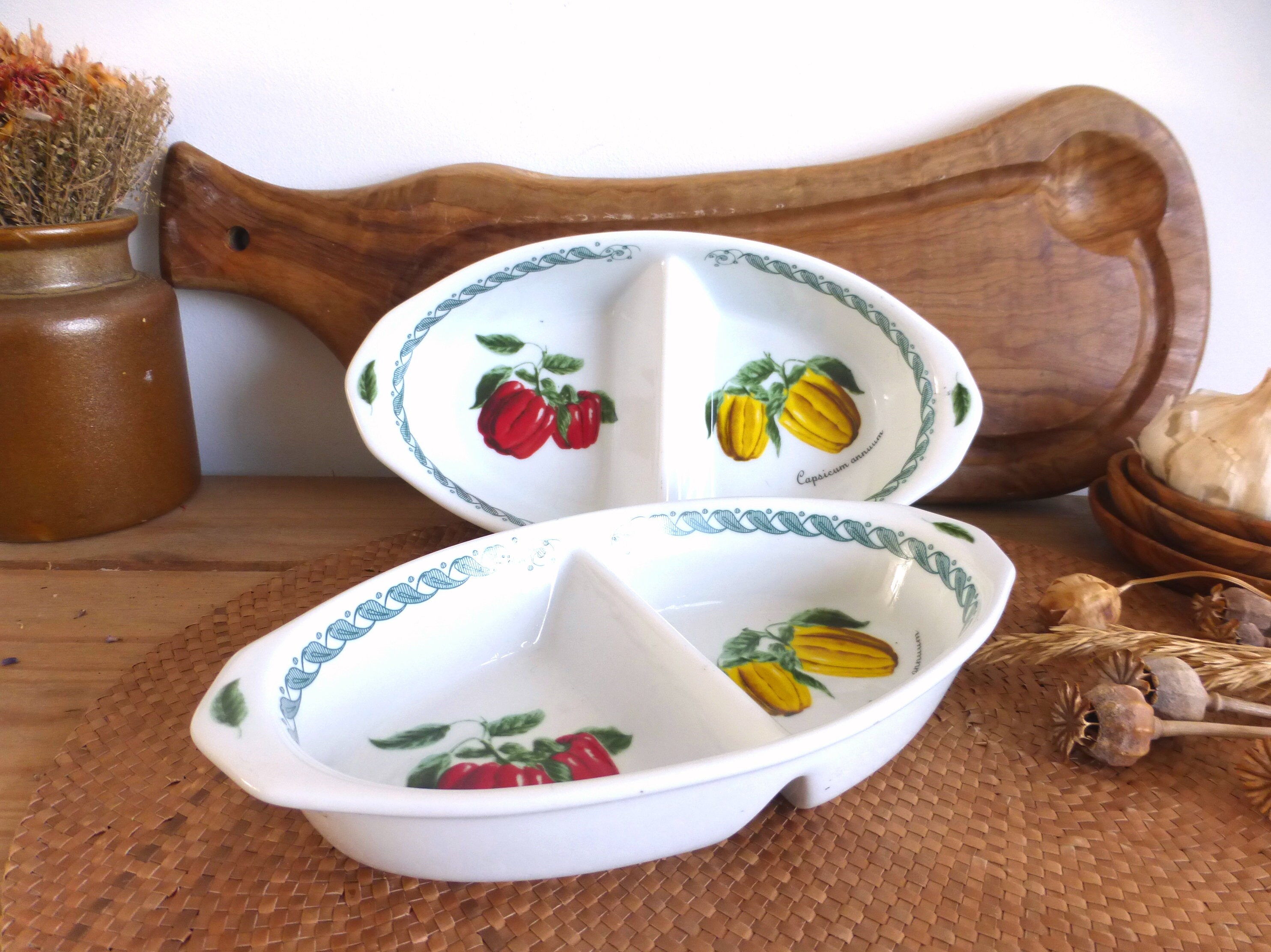 Élégant Plat Italien Vintage Tognana Botaniche en Porcelaine Blanche avec Décor de Poivrons - Cuisin