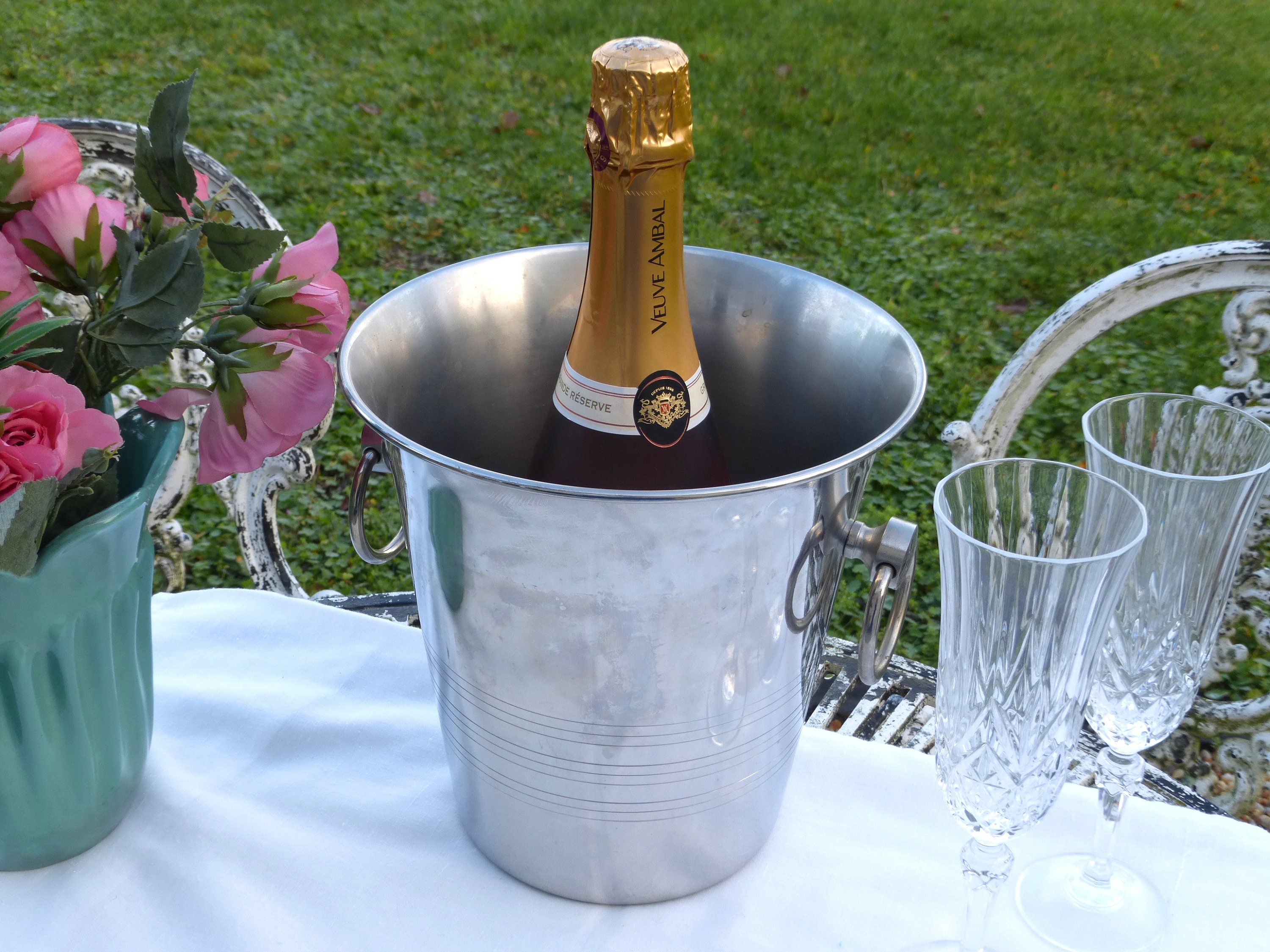 Superbe Français Vintage Guy Degrenne Haute Qualité Miroir-Finition Vin en Acier Inoxydable Champagn