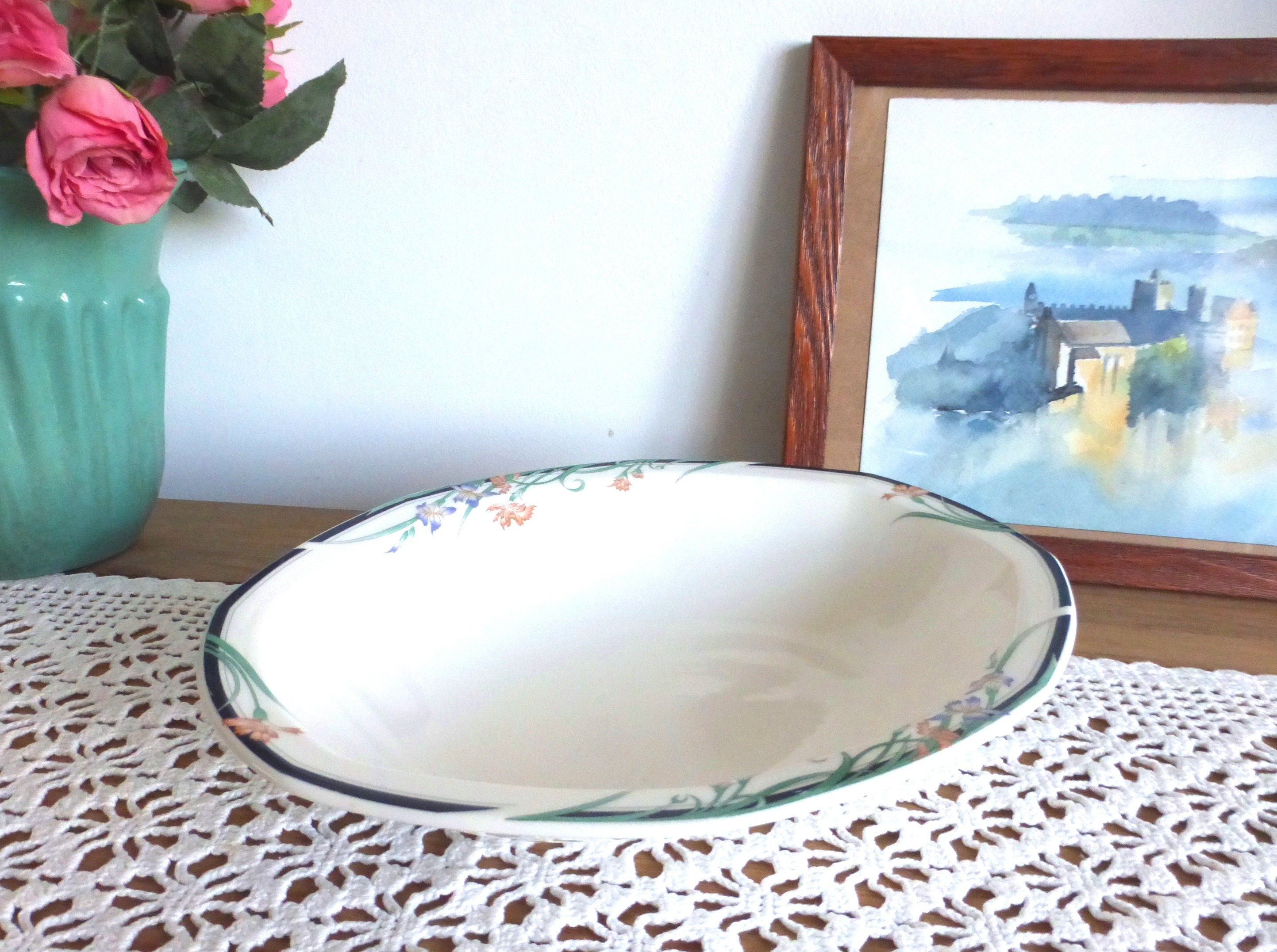 Beau Cru Anglais Royal Doulton Juno Plat de Service Légumes Octogonal avec Motif Floral Élégant