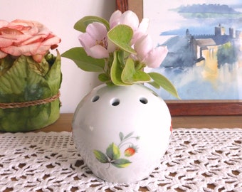 RARE Charming French vintage PILLIVUYT white porcelain flower frog – flower arranging vase – berries & leaves – gift