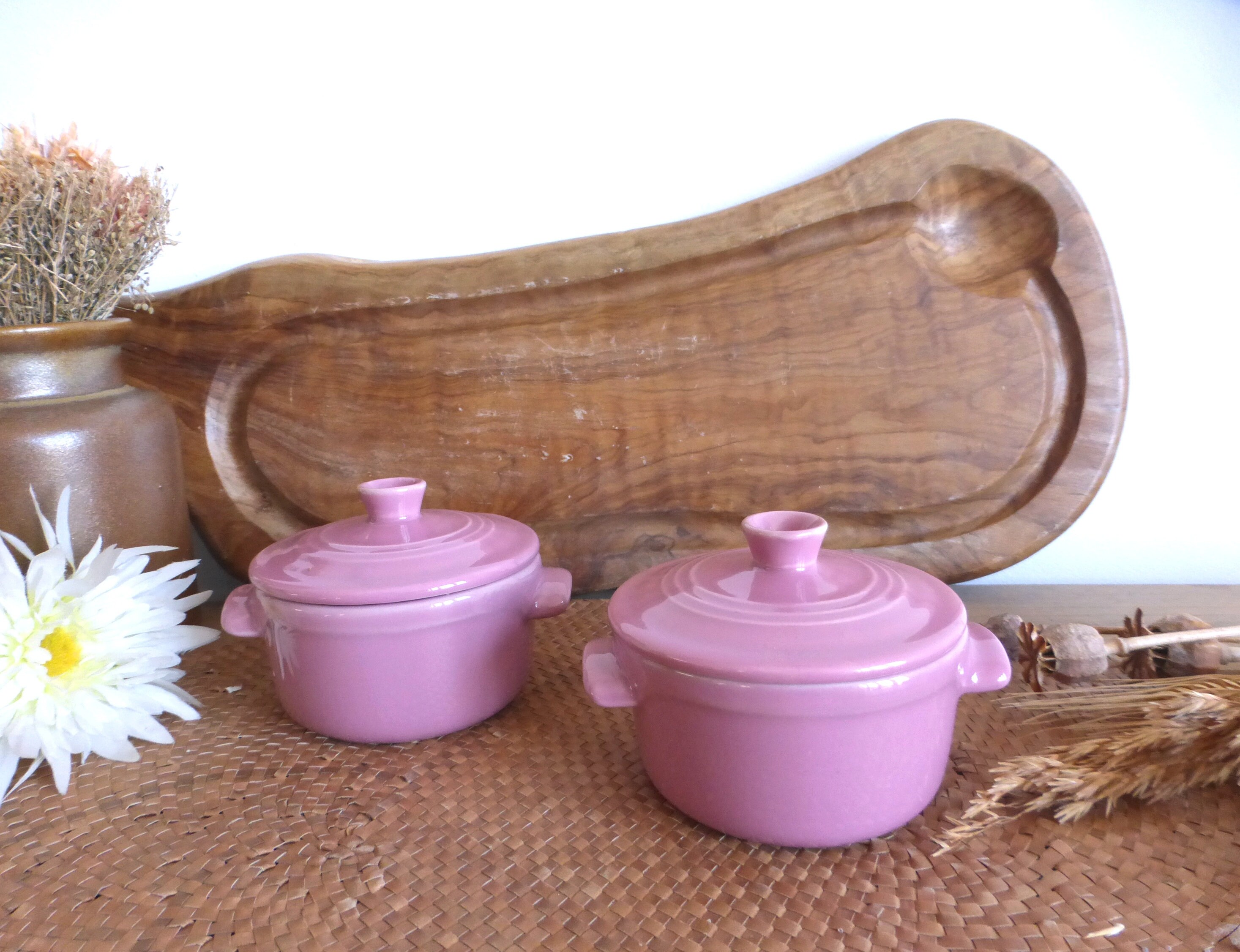 Deux Français Vintage Emile Henry Mini Casseroles à Couvercle Individuel - Choisissez Le Mauve Rose 