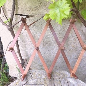 Vintage French folding accordion solid maple wooden peg rack - coat hat hanger - wall hanging mug / cup holder - Bohemian storage boho chic
