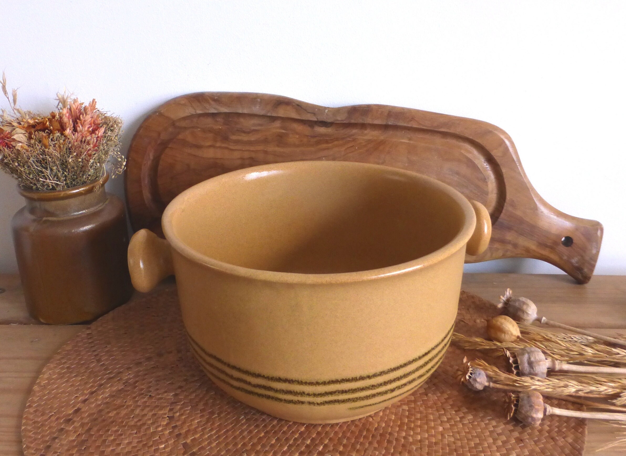 Superbe Français Pot en Terre Cuite de Poterie Studio Sarreguemines Vintage/Saladier Brun Caramel av