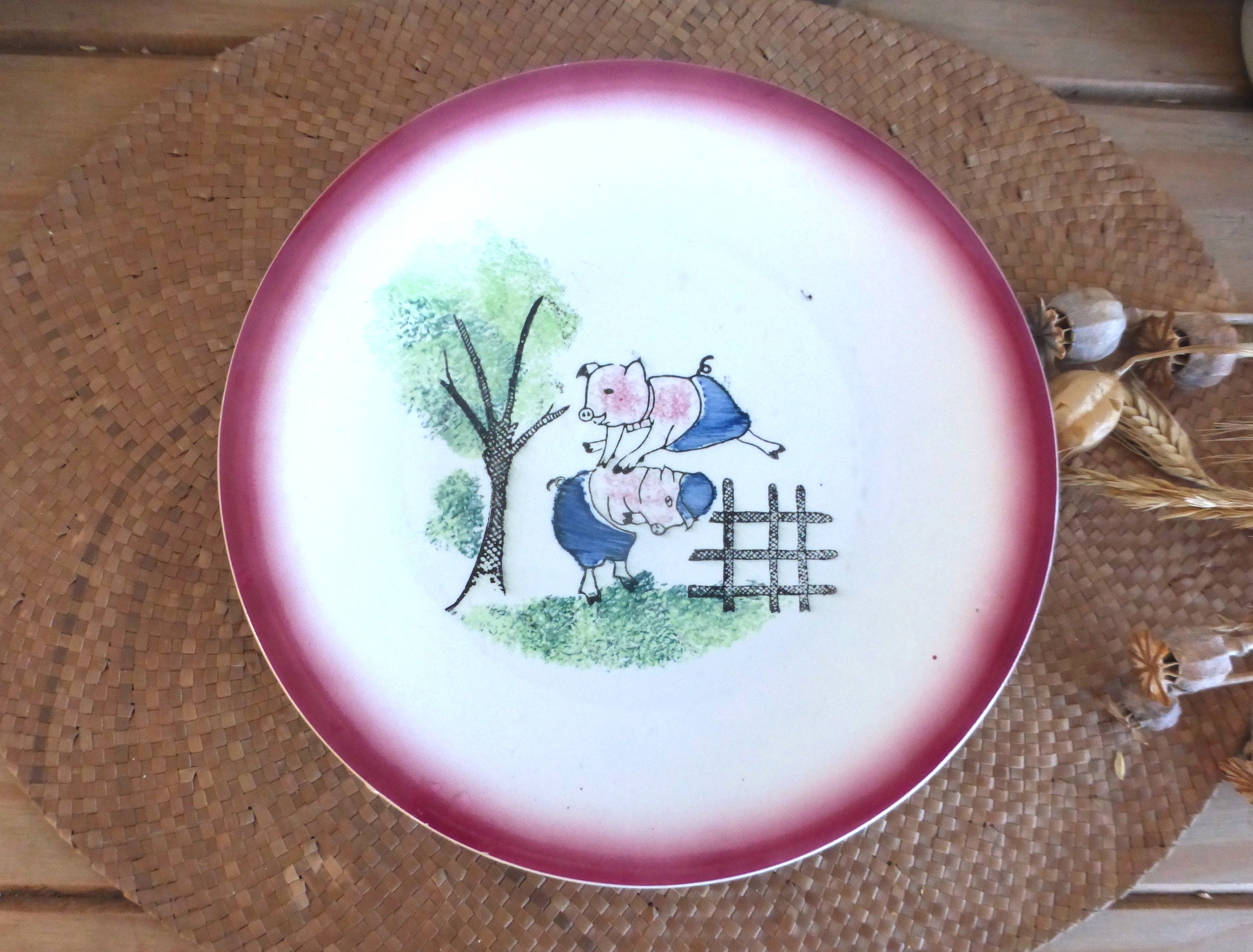 Plaque d'affichage Décorative Vintage Français Ceranord St Amand avec Des Cochons Sautillants - Assi