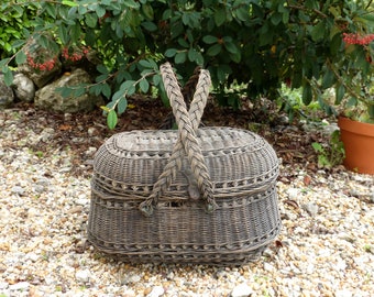 Ancien Panier Bressans ou à poule en osier vert 24 cm fin XIXeme siècle