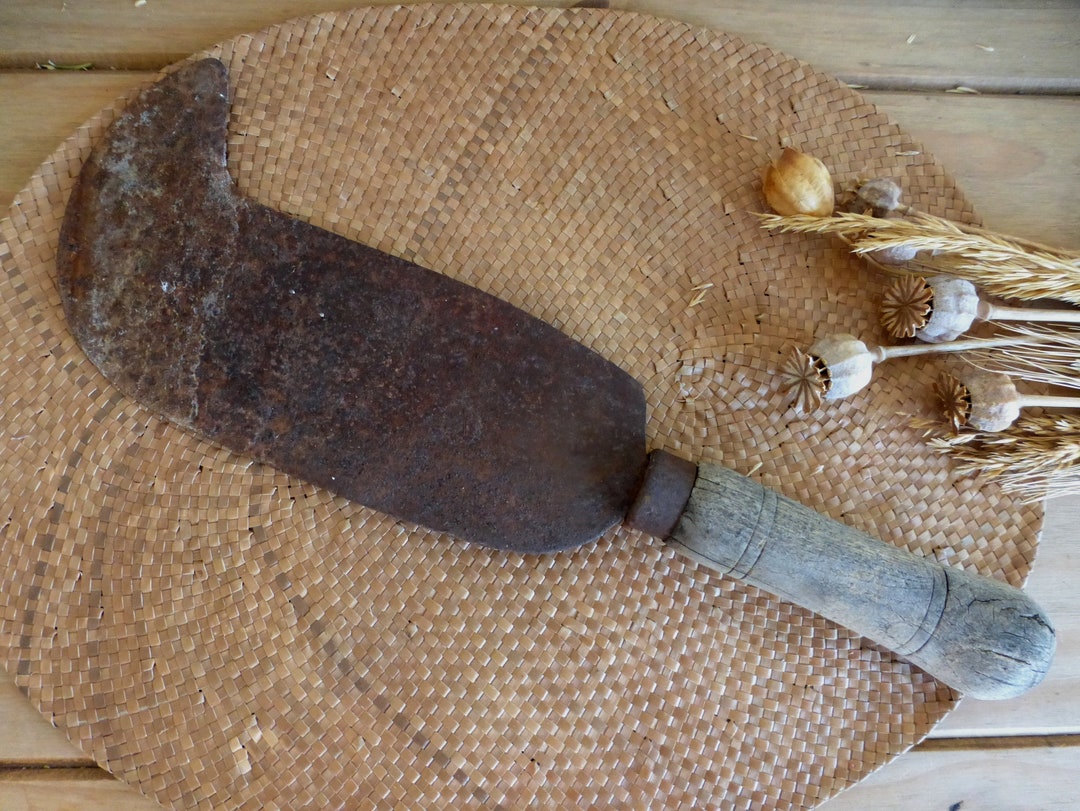 French Antique CREUSET Iron Billhook With Wooden Handle - Agricultural ...