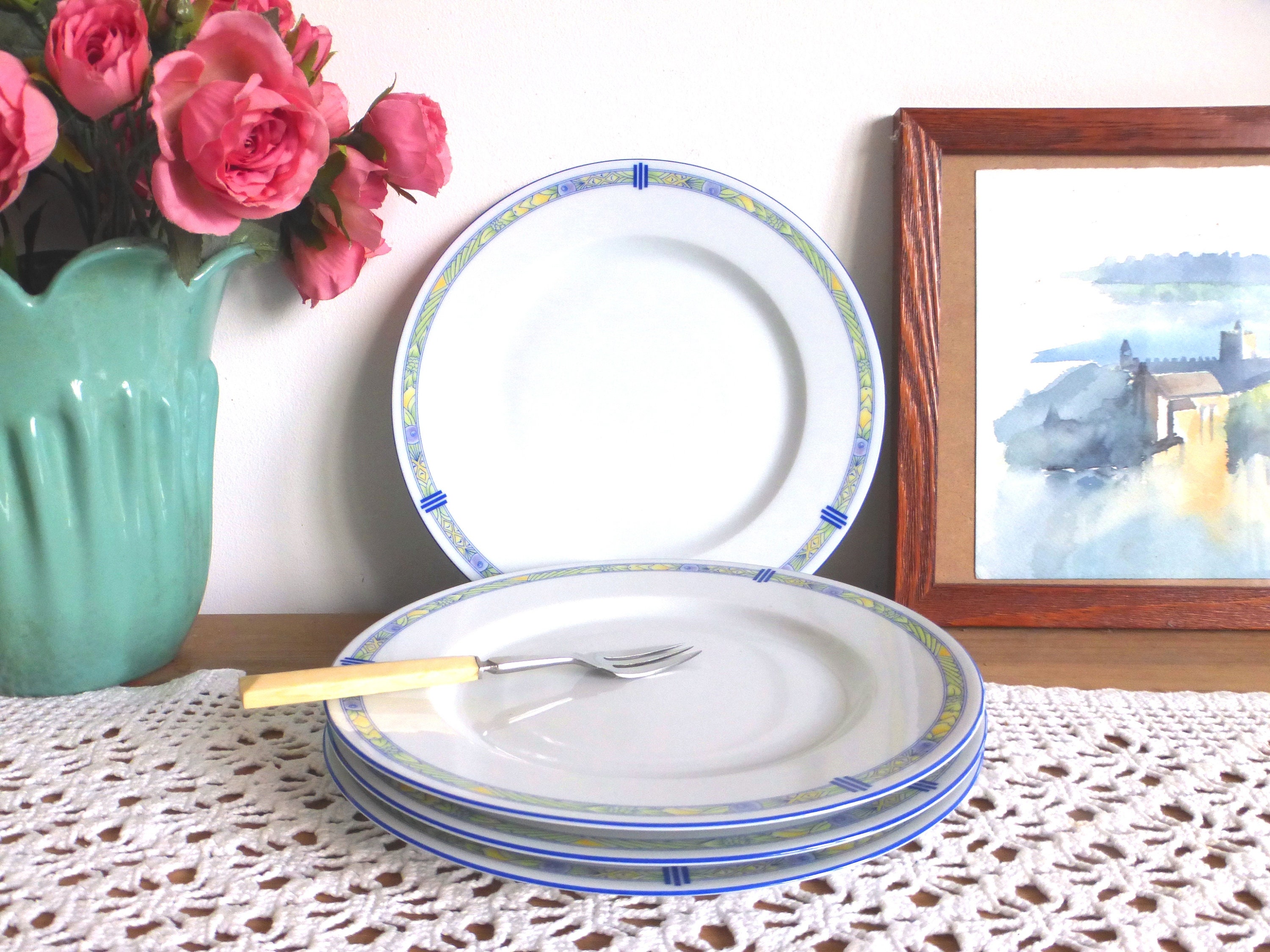 Quatre Élégantes Français Vintage Guy Degrenne Jour d'eté Dessert/Accompagnement Assiettes à Thé - P