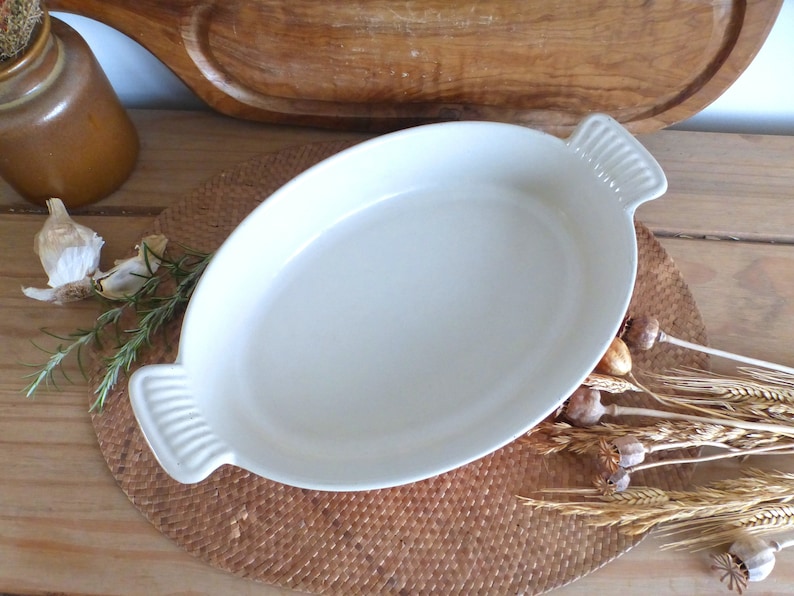 Fabulous French vintage COUSANCES / LE CREUSET signature orange large oval cast iron gratin dish pan baker No 28 rustic farmhouse image 2