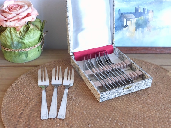Set De 13 Couverts à Gâteau Art Déco - 12 Fourchettes + 1 Couteau (Pâques, Vintage)