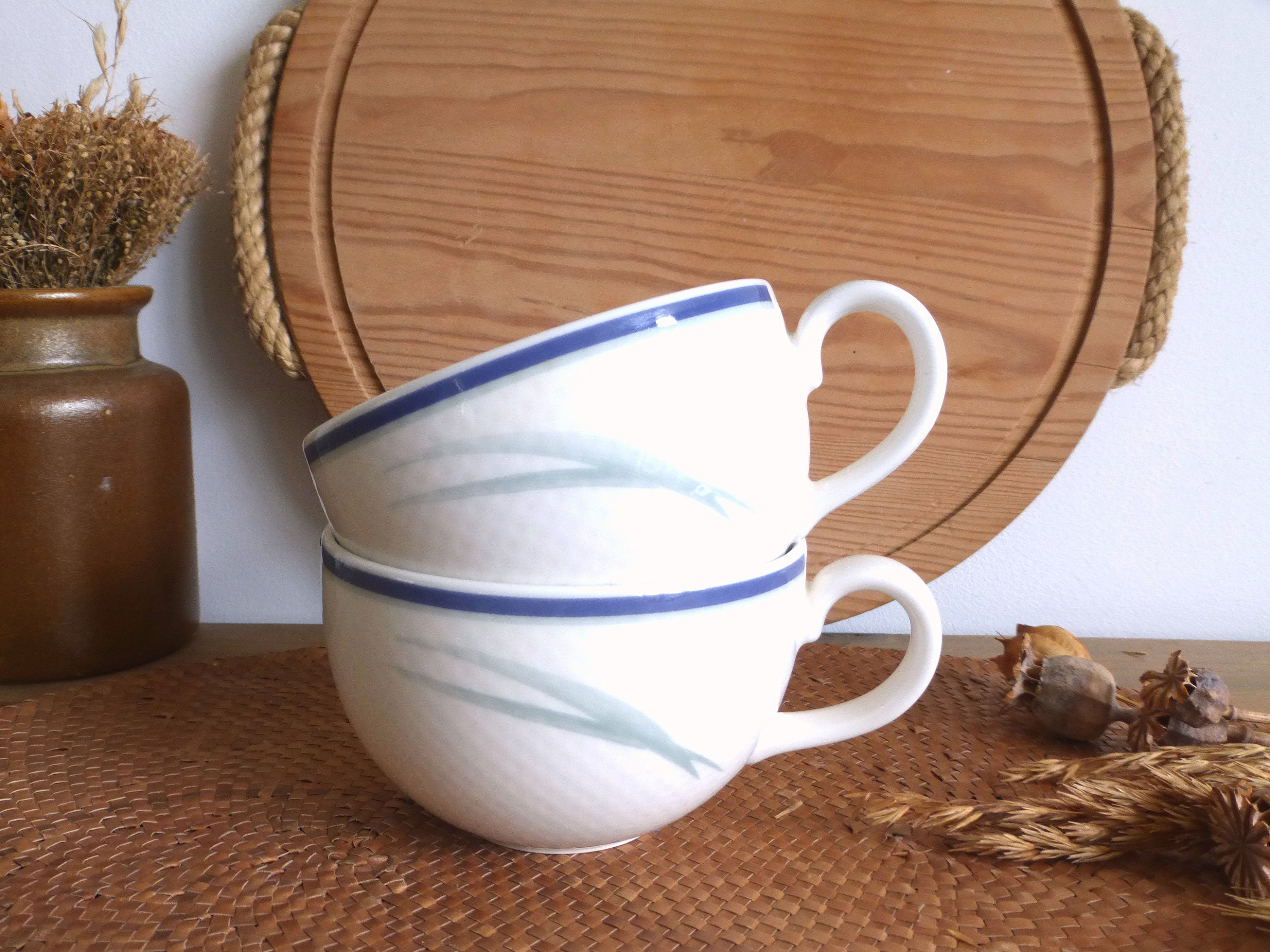 Paire de Tasses Petit Déjeuner Vintage Villeroy & Boch Easy Jumbo en Porcelaine Blanche Texturée ave