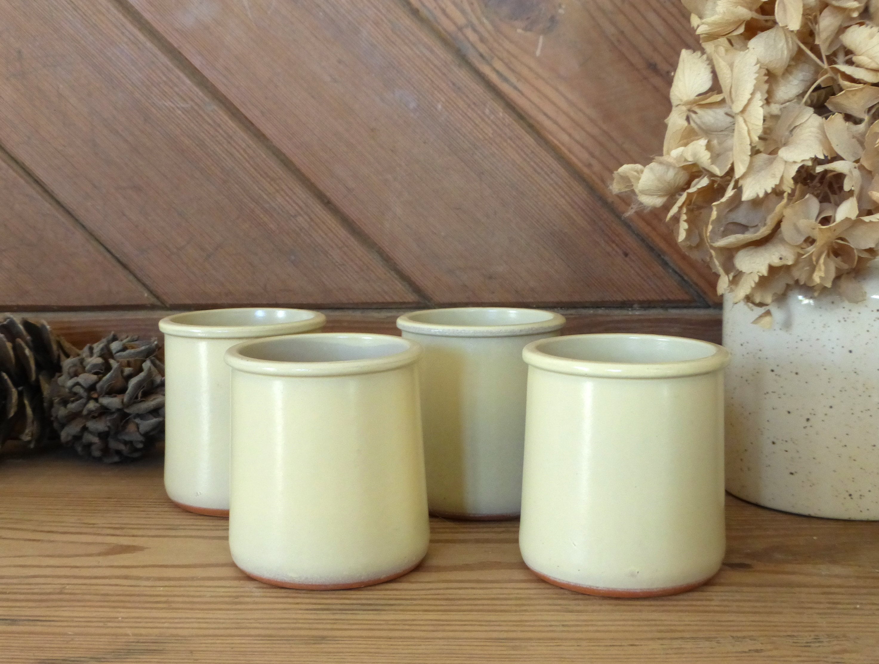Quatre Pots de Yaourt en Grès Glacé Beige Crémeux Français - Pour Le Yogourt, Les Desserts ou La Déc