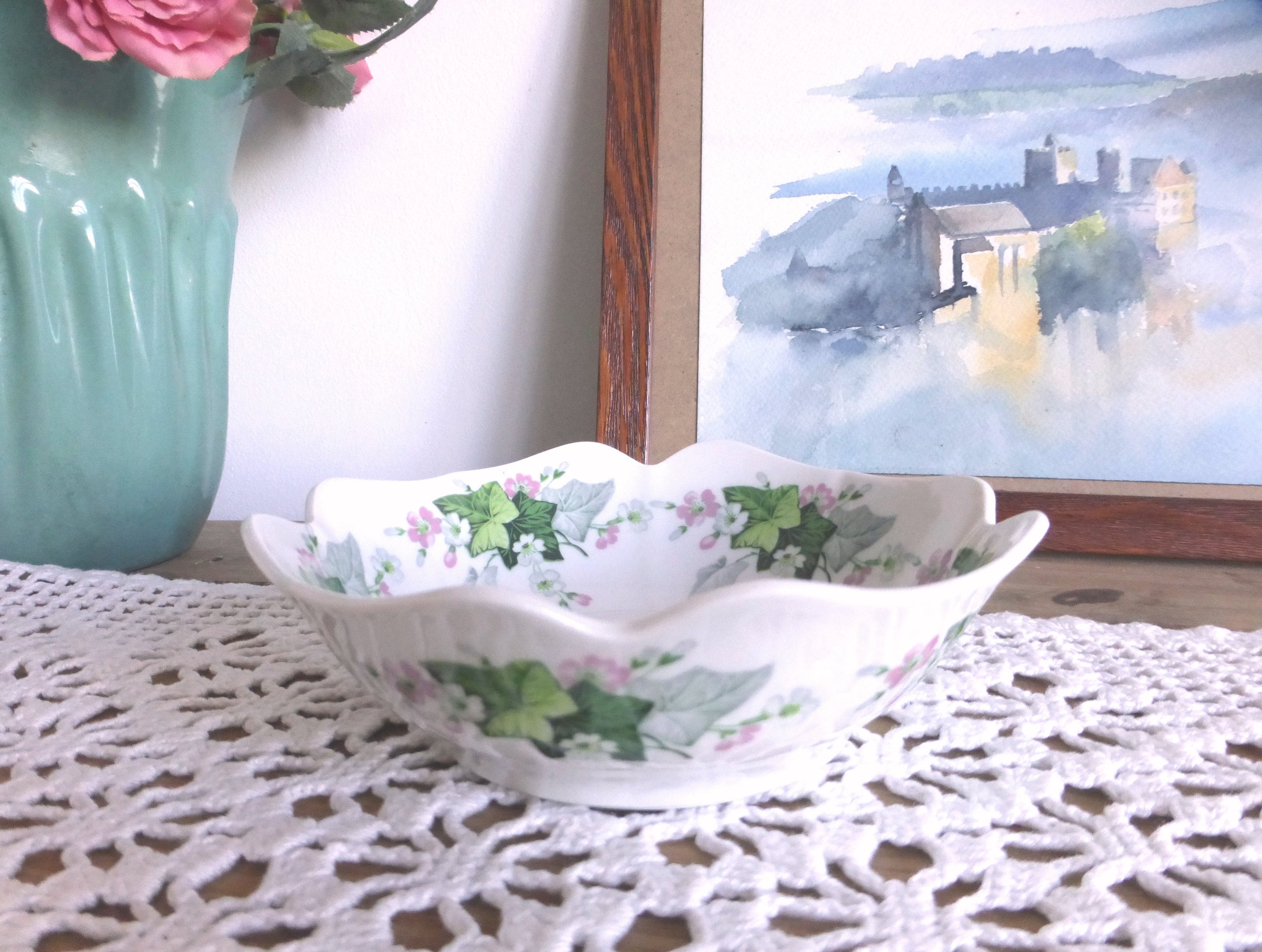 Charmant Français Vintage Porcelaines Champs-Elysees Paris Câtier à Plat en Porcelaine Blanche avec 