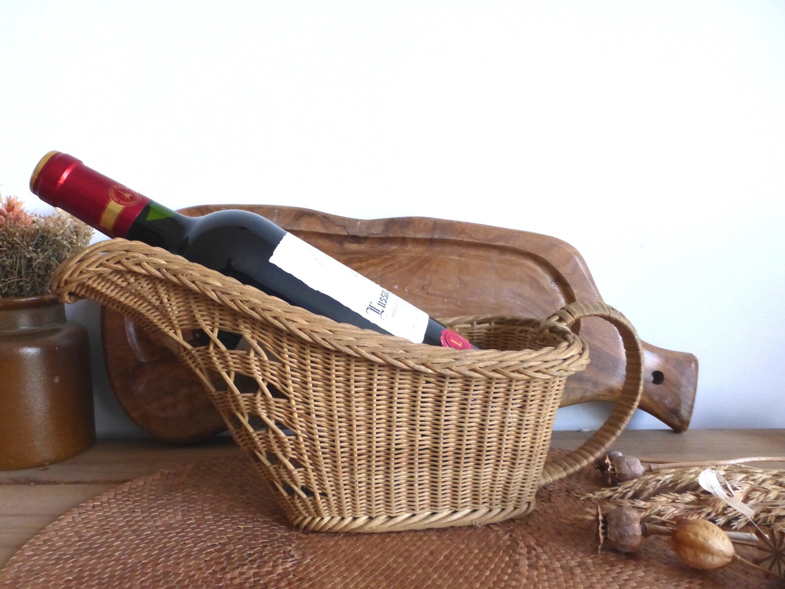 Lovely French vintage wicker woven wine bottle basket holder Etsy