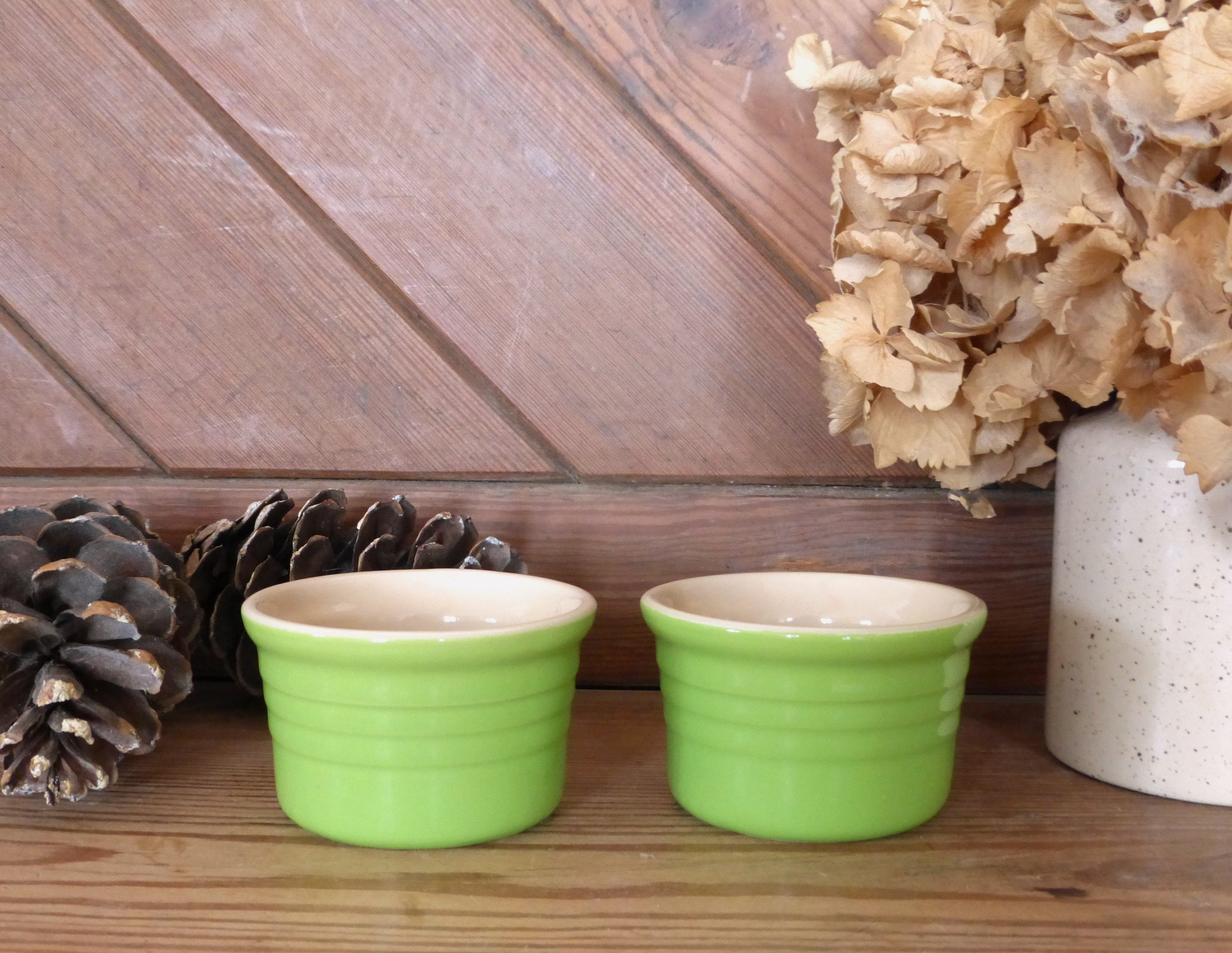 Two Lovely French Vintage LE CREUSET Apple Green Glazed