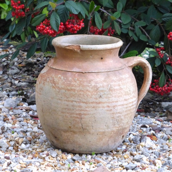 Fabulous French antique large handmade earthenware pot stoneware jar urn – 1800s crock – farmhouse rustic