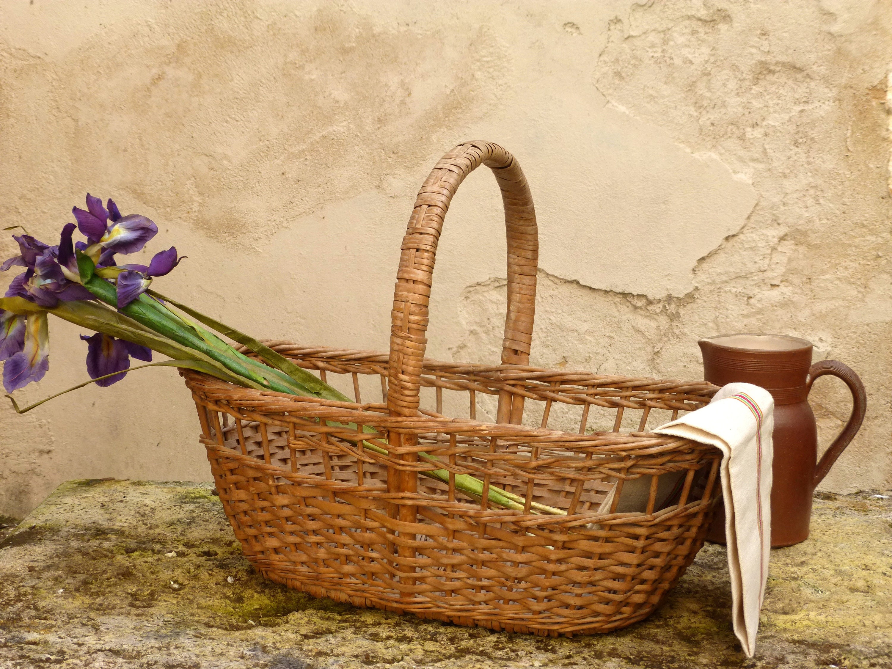 Belle Français Marché en Osier Tissé Vintage Fait à La Main/Panier de Rassemblement - Ferme Rustique