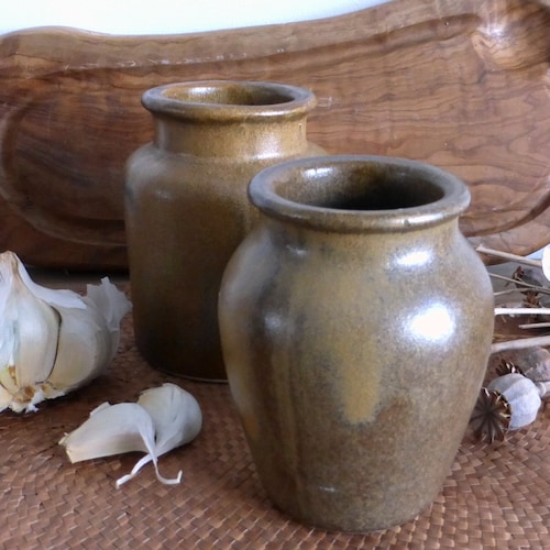 Lot De 2 Petits Pots En Grès Vintage Avec Bouchons Liège – Déco Cuisine